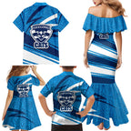 Geelong Cats Australian Football Family Matching Mermaid Dress and Hawaiian Shirt Fierce Cat Mascot With Indigenous Pattern Art