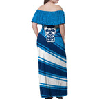 Geelong Cats Australian Football Family Matching Off Shoulder Maxi Dress and Hawaiian Shirt Fierce Cat Mascot With Indigenous Pattern Art