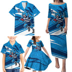 Geelong Cats Australian Football Family Matching Puletasi and Hawaiian Shirt Fierce Cat Mascot With Indigenous Pattern Art