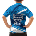 Geelong Cats Australian Football Family Matching Puletasi and Hawaiian Shirt Fierce Cat Mascot With Indigenous Pattern Art