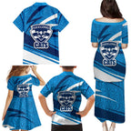 Geelong Cats Australian Football Family Matching Puletasi and Hawaiian Shirt Fierce Cat Mascot With Indigenous Pattern Art