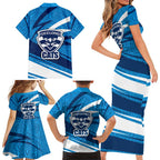 Geelong Cats Australian Football Family Matching Short Sleeve Bodycon Dress and Hawaiian Shirt Fierce Cat Mascot With Indigenous Pattern Art