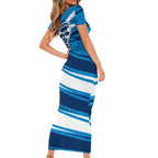 Geelong Cats Australian Football Family Matching Short Sleeve Bodycon Dress and Hawaiian Shirt Fierce Cat Mascot With Indigenous Pattern Art
