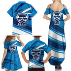 Geelong Cats Australian Football Family Matching Summer Maxi Dress and Hawaiian Shirt Fierce Cat Mascot With Indigenous Pattern Art