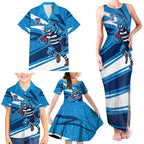 Geelong Cats Australian Football Family Matching Tank Maxi Dress and Hawaiian Shirt Fierce Cat Mascot With Indigenous Pattern Art