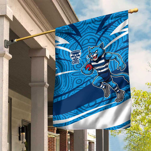 Geelong Cats Australian Football Garden Flag Fierce Cat Mascot With Indigenous Pattern Art