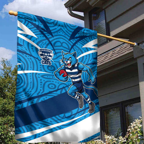 Geelong Cats Australian Football Garden Flag Fierce Cat Mascot With Indigenous Pattern Art