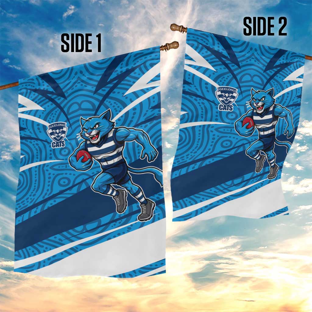 Geelong Cats Australian Football Garden Flag Fierce Cat Mascot With Indigenous Pattern Art