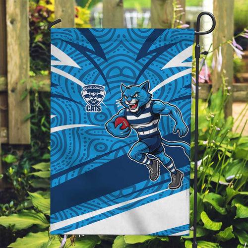 Geelong Cats Australian Football Garden Flag Fierce Cat Mascot With Indigenous Pattern Art