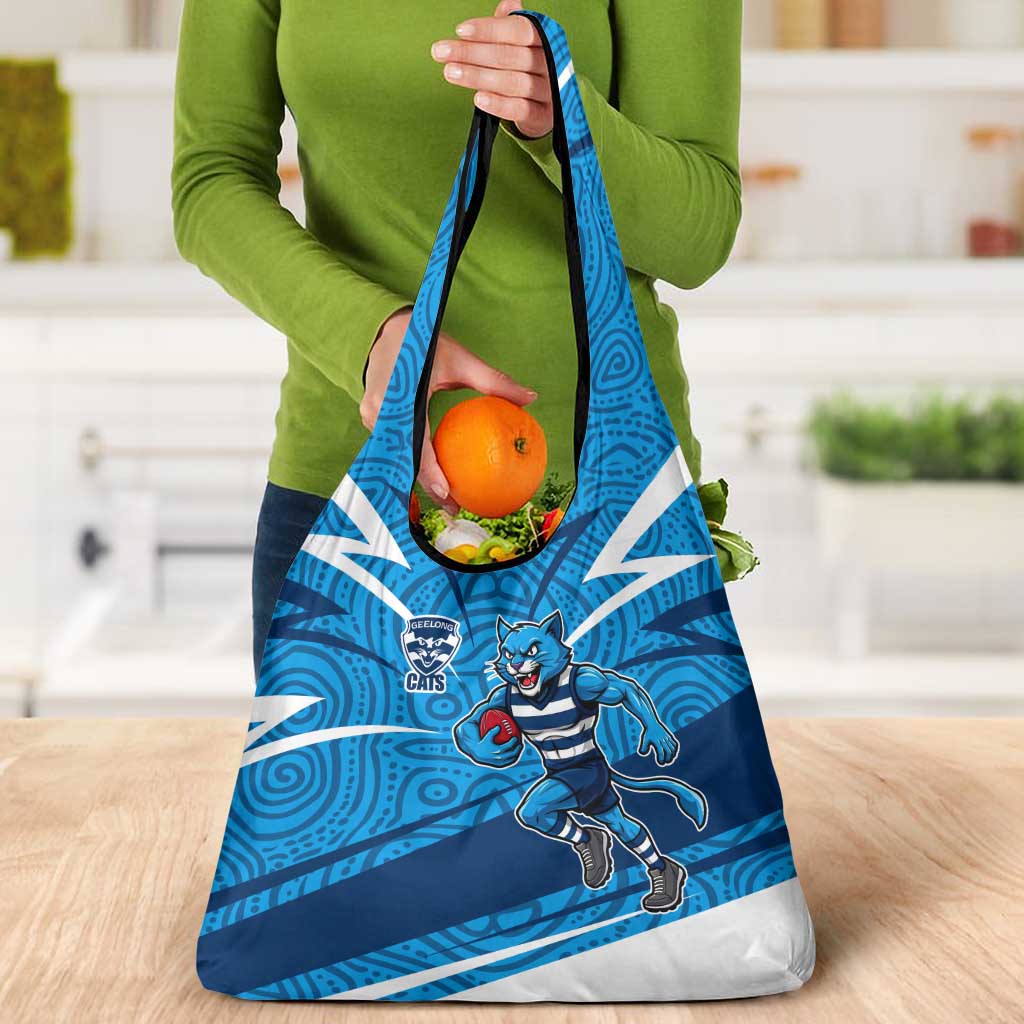 Geelong Cats Australian Football Grocery Bag Fierce Cat Mascot With Indigenous Pattern Art