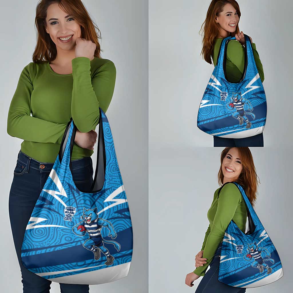 Geelong Cats Australian Football Grocery Bag Fierce Cat Mascot With Indigenous Pattern Art