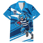 Geelong Cats Australian Football Hawaiian Shirt Fierce Cat Mascot With Indigenous Pattern Art