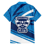 Geelong Cats Australian Football Hawaiian Shirt Fierce Cat Mascot With Indigenous Pattern Art