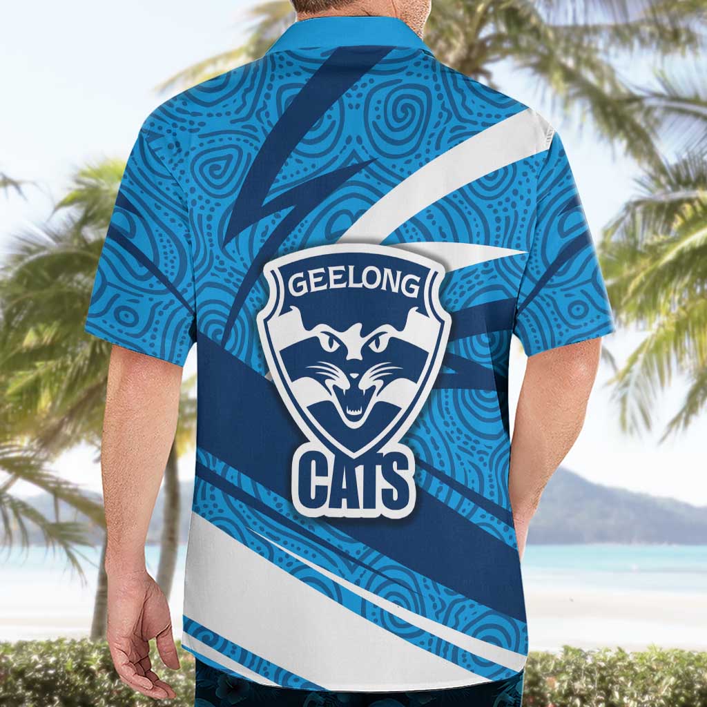 Geelong Cats Australian Football Hawaiian Shirt Fierce Cat Mascot With Indigenous Pattern Art