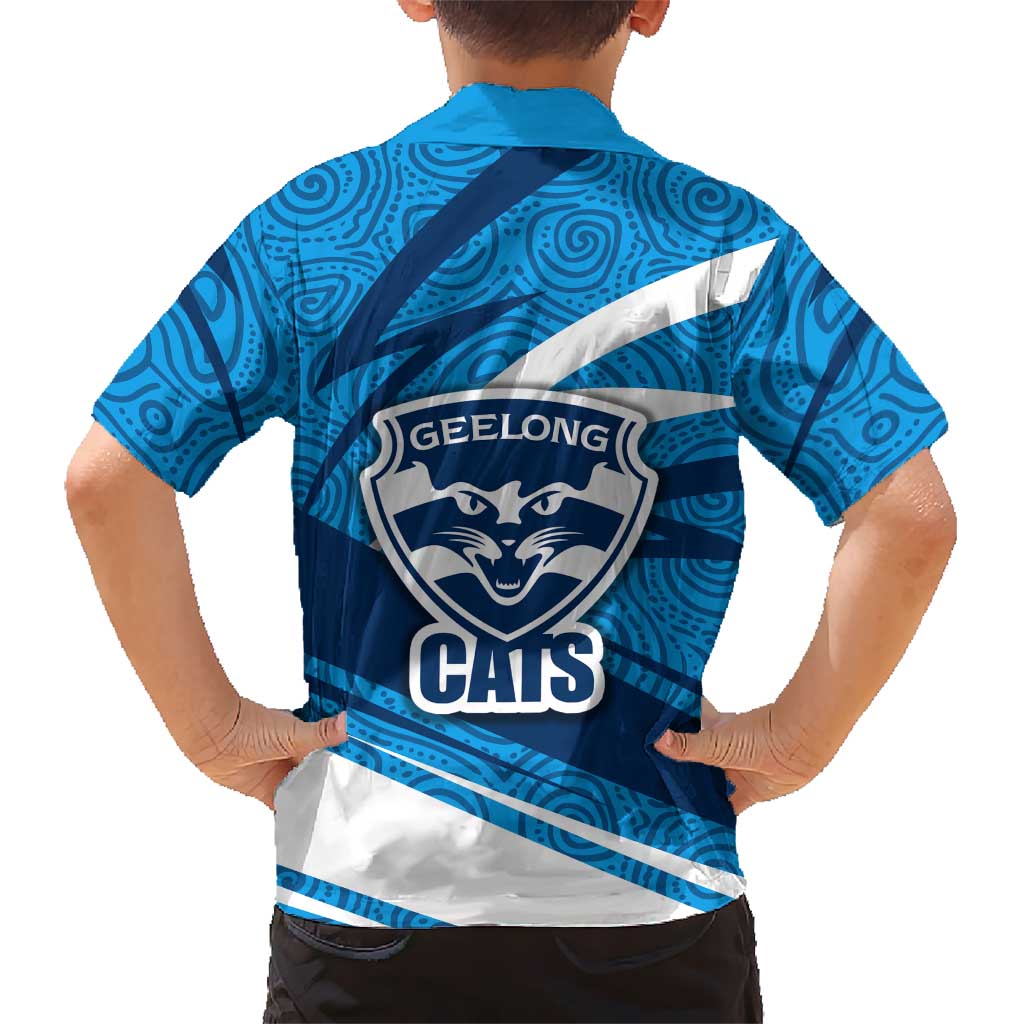 Geelong Cats Australian Football Hawaiian Shirt Fierce Cat Mascot With Indigenous Pattern Art