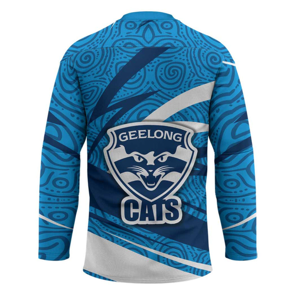 Geelong Cats Australian Football Hockey Jersey Fierce Cat Mascot With Indigenous Pattern Art