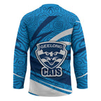 Geelong Cats Australian Football Hockey Jersey Fierce Cat Mascot With Indigenous Pattern Art