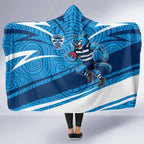 Geelong Cats Australian Football Hooded Blanket Fierce Cat Mascot With Indigenous Pattern Art