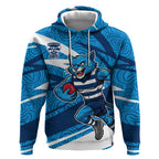 Geelong Cats Australian Football Hoodie Fierce Cat Mascot With Indigenous Pattern Art
