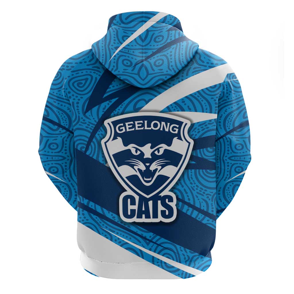 Geelong Cats Australian Football Hoodie Fierce Cat Mascot With Indigenous Pattern Art