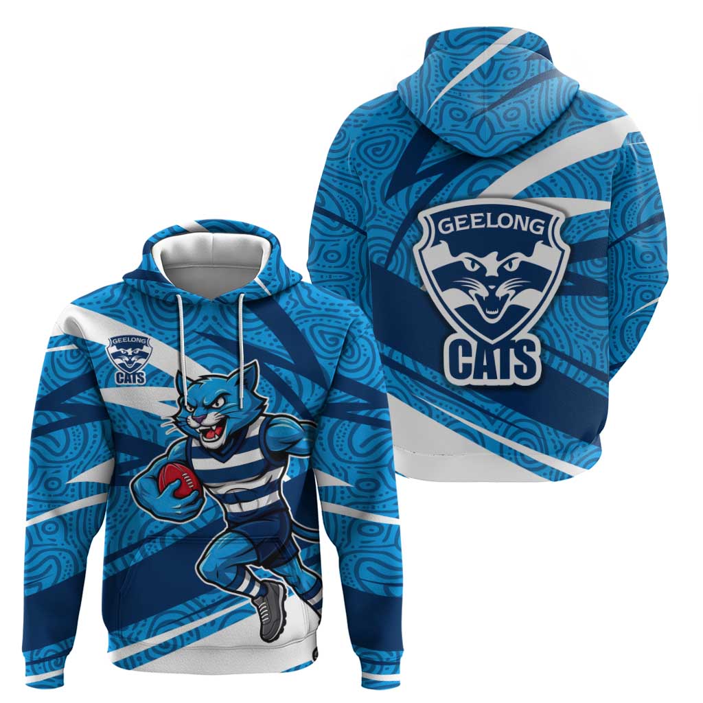 Geelong Cats Australian Football Hoodie Fierce Cat Mascot With Indigenous Pattern Art