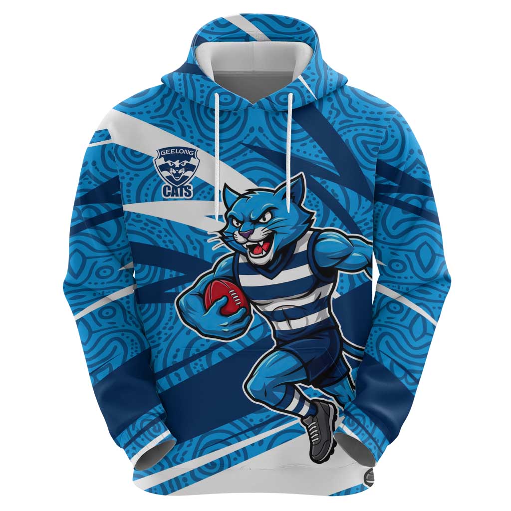 Geelong Cats Australian Football Hoodie Fierce Cat Mascot With Indigenous Pattern Art