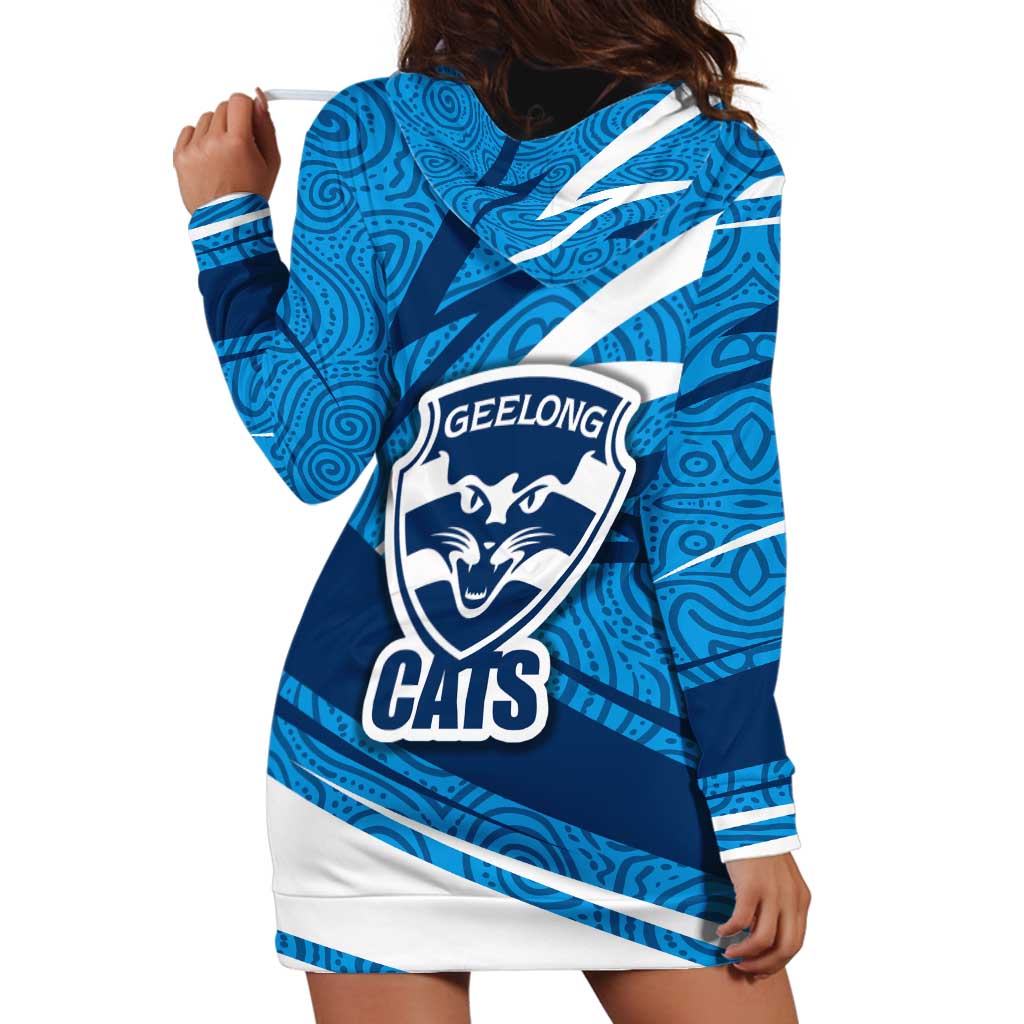 Geelong Cats Australian Football Hoodie Dress Fierce Cat Mascot With Indigenous Pattern Art