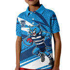 Geelong Cats Australian Football Kid Polo Shirt Fierce Cat Mascot With Indigenous Pattern Art