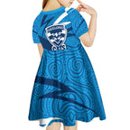 Geelong Cats Australian Football Kid Short Sleeve Dress Fierce Cat Mascot With Indigenous Pattern Art