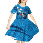 Geelong Cats Australian Football Kid Short Sleeve Dress Fierce Cat Mascot With Indigenous Pattern Art