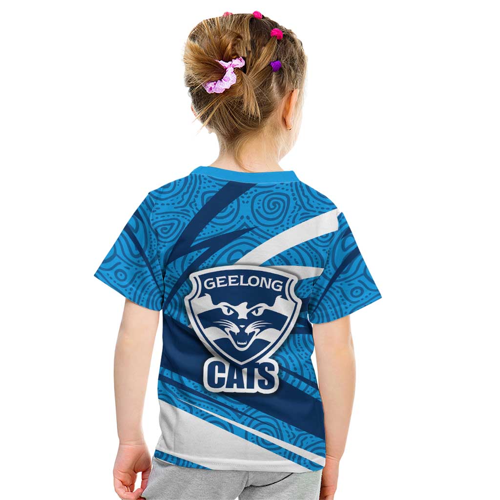 Geelong Cats Australian Football Kid T Shirt Fierce Cat Mascot With Indigenous Pattern Art