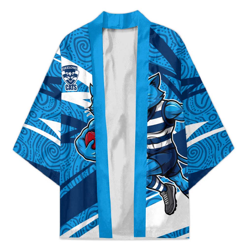 Geelong Cats Australian Football Kimono Fierce Cat Mascot With Indigenous Pattern Art