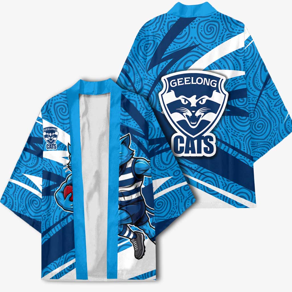 Geelong Cats Australian Football Kimono Fierce Cat Mascot With Indigenous Pattern Art