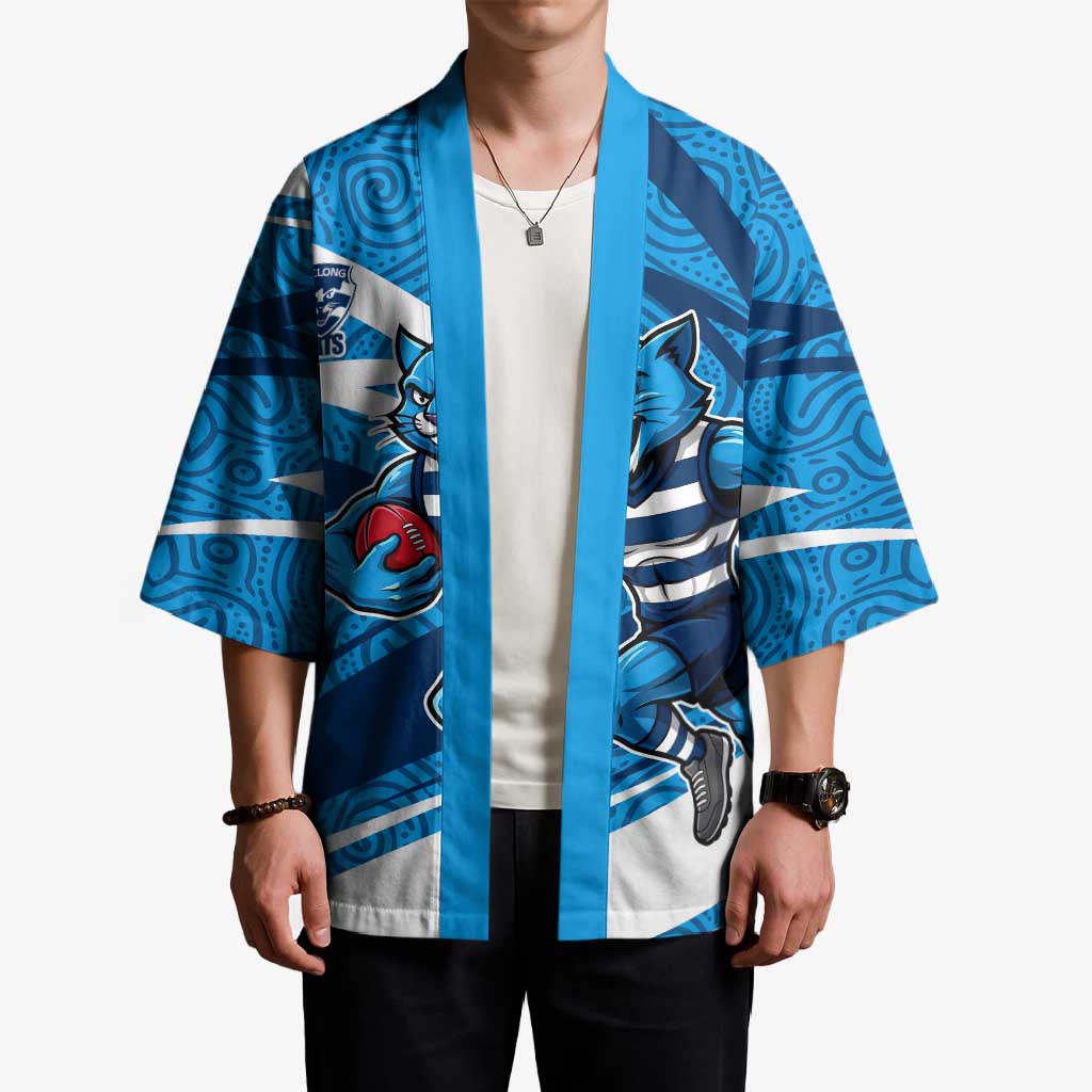 Geelong Cats Australian Football Kimono Fierce Cat Mascot With Indigenous Pattern Art