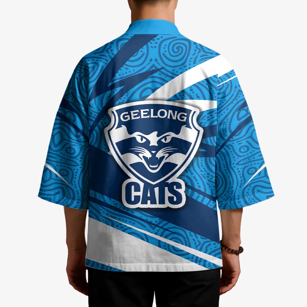 Geelong Cats Australian Football Kimono Fierce Cat Mascot With Indigenous Pattern Art