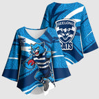 Geelong Cats Australian Football Kimono Sleeve Blouse Fierce Cat Mascot With Indigenous Pattern Art