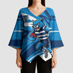 Geelong Cats Australian Football Kimono Sleeve Blouse Fierce Cat Mascot With Indigenous Pattern Art
