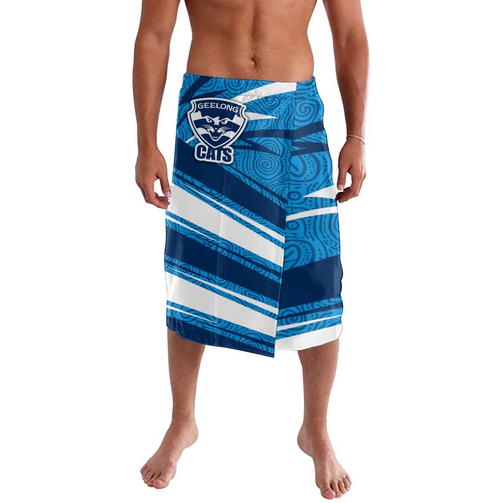 Geelong Cats Australian Football Lavalava Fierce Cat Mascot With Indigenous Pattern Art