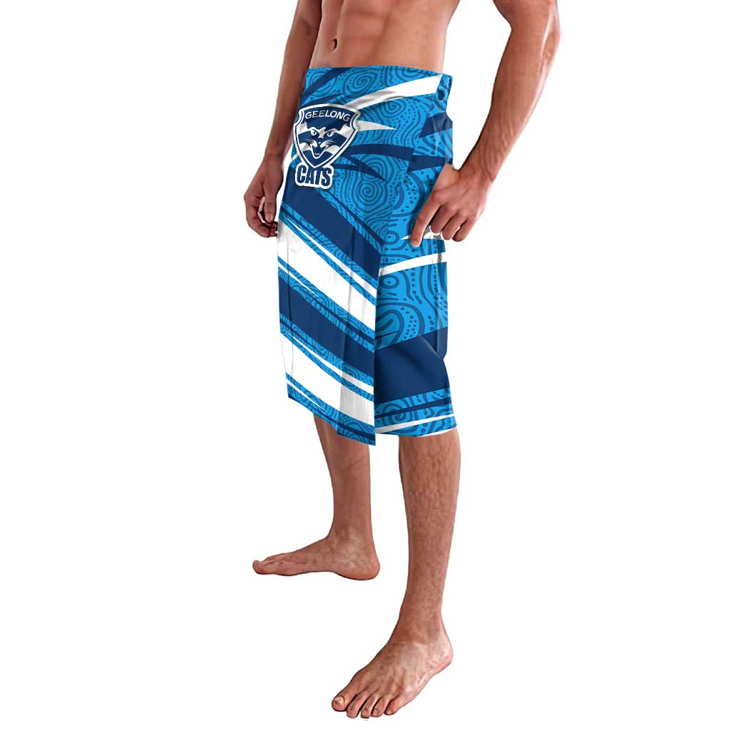 Geelong Cats Australian Football Lavalava Fierce Cat Mascot With Indigenous Pattern Art