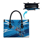Geelong Cats Australian Football Leather Bag Fierce Cat Mascot With Indigenous Pattern Art