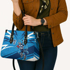 Geelong Cats Australian Football Leather Bag Fierce Cat Mascot With Indigenous Pattern Art