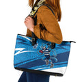 Geelong Cats Australian Football Leather Tote Bag Fierce Cat Mascot With Indigenous Pattern Art