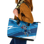 Geelong Cats Australian Football Leather Tote Bag Fierce Cat Mascot With Indigenous Pattern Art