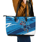 Geelong Cats Australian Football Leather Tote Bag Fierce Cat Mascot With Indigenous Pattern Art