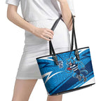 Geelong Cats Australian Football Leather Tote Bag Fierce Cat Mascot With Indigenous Pattern Art