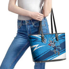 Geelong Cats Australian Football Leather Tote Bag Fierce Cat Mascot With Indigenous Pattern Art
