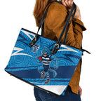 Geelong Cats Australian Football Leather Tote Bag Fierce Cat Mascot With Indigenous Pattern Art