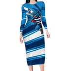 Geelong Cats Australian Football Long Sleeve Bodycon Dress Fierce Cat Mascot With Indigenous Pattern Art