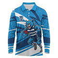 Geelong Cats Australian Football Long Sleeve Polo Shirt Fierce Cat Mascot With Indigenous Pattern Art