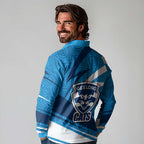 Geelong Cats Australian Football Long Sleeve Polo Shirt Fierce Cat Mascot With Indigenous Pattern Art